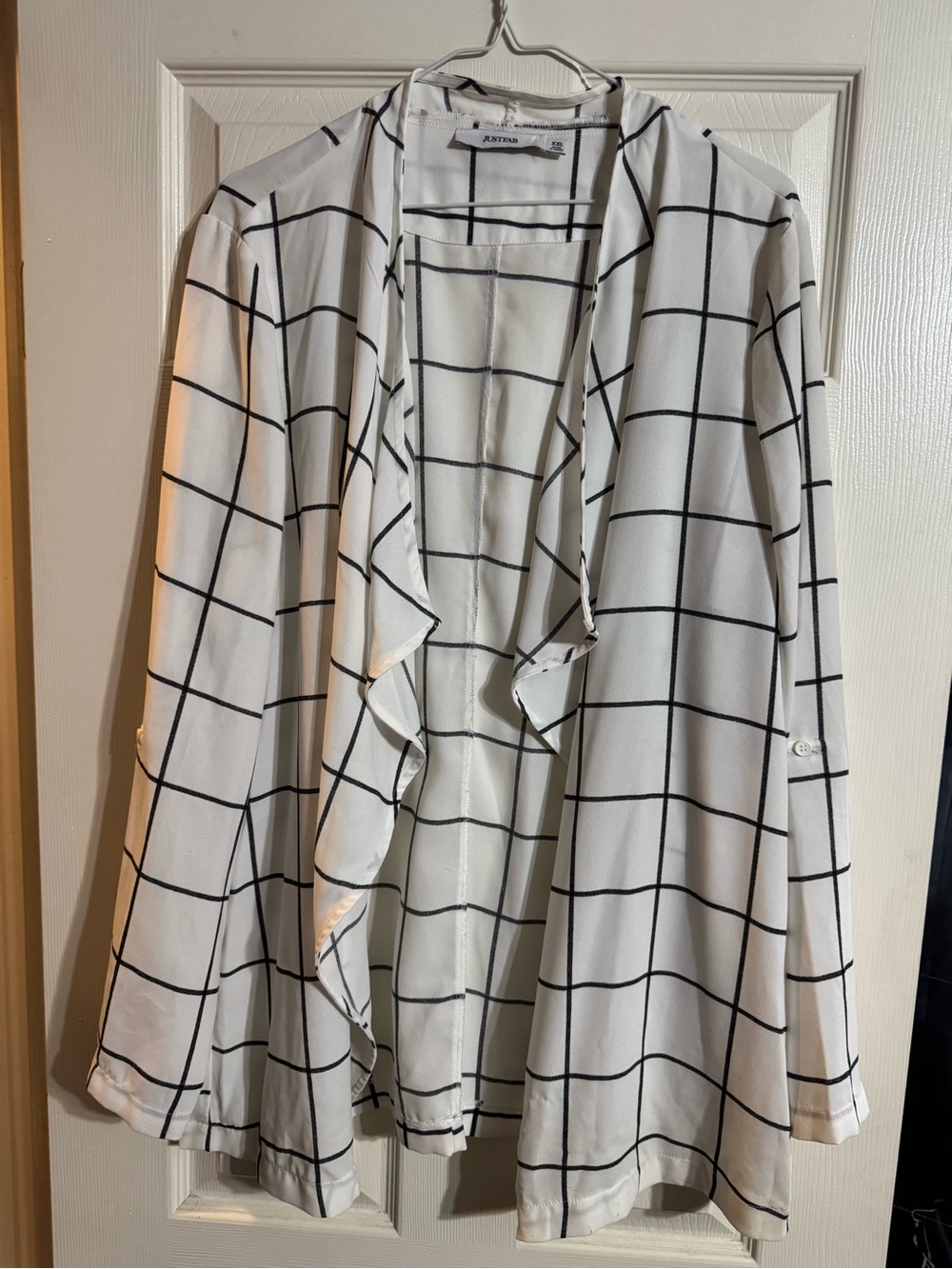 White & Black Windowpane Drape Blazer
